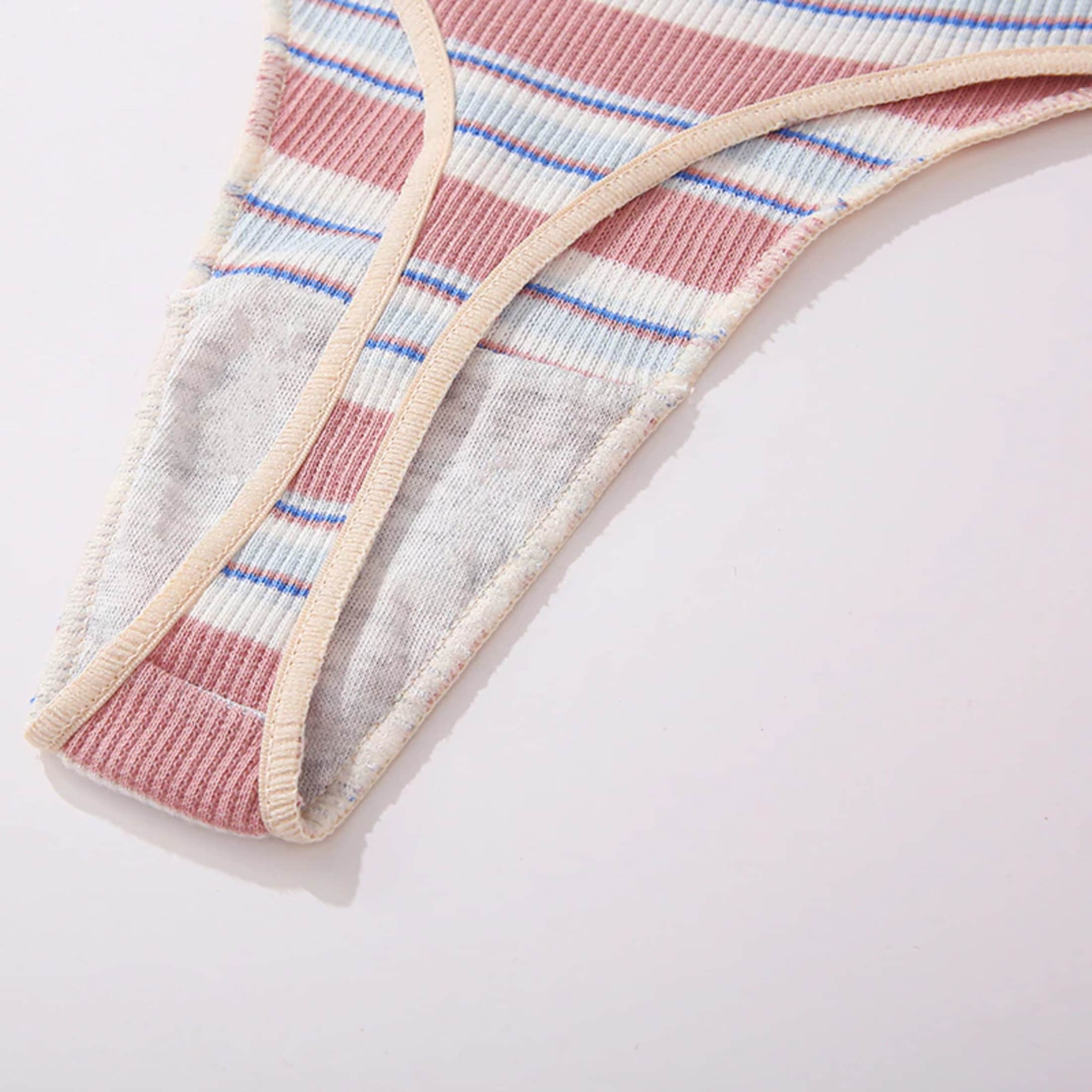 Handmade Breathable Cotton Striped Thongs Women Panties Sexy Low