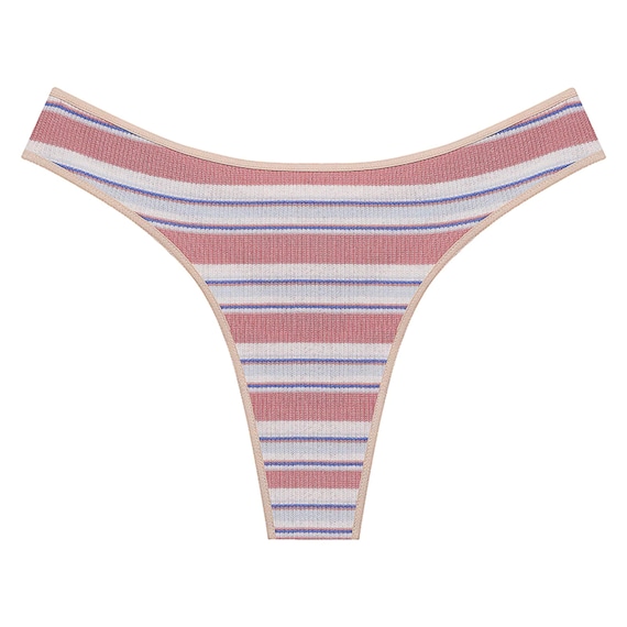 Handmade Breathable Cotton Striped Thongs Women Panties Sexy Low