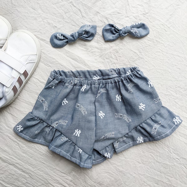 Yankees Girls Flutter Shorts | Game Day Outfit | Little Girl Baseball | Baby Girl Sports | Yankees Outfits for Baby | Yankees Toddler Girl