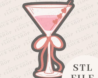 Cortador de galletas con forma de lazo de copa de Martini, archivo STL / Cortador de galletas de San Valentín / Archivo de impresión 3D con descarga digital / Arco de copa de Martini