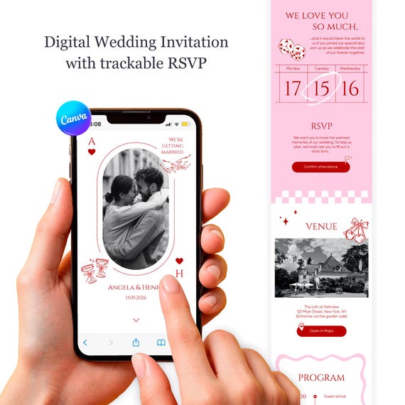 Editable Wedding Invitation Template | Digital Invite + Canva Template & Google Form RSVP | Instant Download