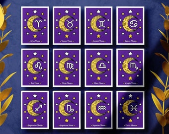 12 Zodiac Moon Sign SVG PNG Complete Set | Astrology Printable Poster Sticker | Aries Taurus Gemini Cancer Leo Libra Scorpio Sags Cap Pisces