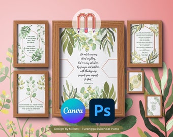 Editable Encouraging Bible Verse | Greenery Watercolor Customizable Printable Template | Custom Christian Nursery Wall Art Decor Foliage