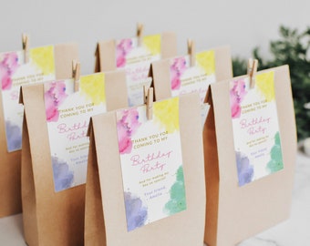 Paint Party Favor Tags: Watercolor Birthday Thank You (Printable Template) A10