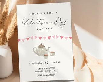 Valentine's Day Tea Party Invitation: Editable Canva Template (Digital Download)
