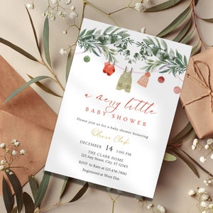 Little Merry Christmas Baby Shower Invite | Winter Baby Shower | Holiday Baby Shower | Instant Download | Gender Neutral Baby Shower | L57