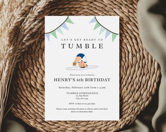 Gymnastics Birthday Invitation Boy: Tumble Party, Editable Template (Digital Download) A24