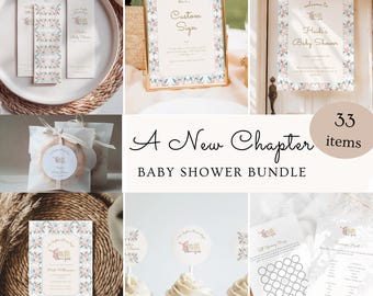 Storybook Baby Shower Bundle: Floral Invitation & Decor (Editable Template A22) (Digital Download)