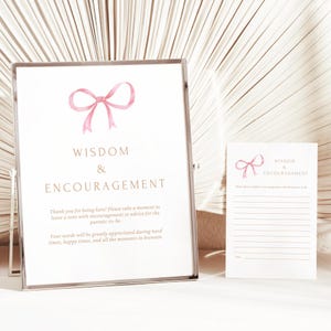 Plantillas de letreros con lazo rosa para baby shower / Deseos editables para padres / Juego imprimible / Descarga instantánea / Consejos de ánimo A15