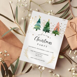 Editable Christmas Tree Invitation | Printable Holiday Celebration Invite | Festive Winter Party Template | Christmas Eve Dinner Evite