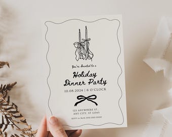 Black and White Dinner Party Invitation (Editable Template, Digital Download)