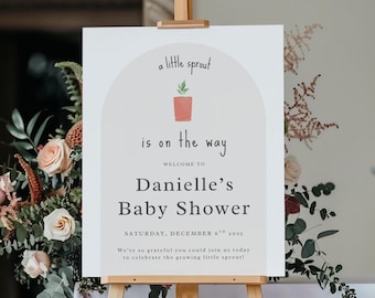 Little Sprout Baby Shower Welcome Sign, 16x20, 18x24, 24x36 (Editable Template, Digital Download) A36