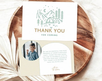 One Happy Camper Thank You Card, First Birthday Camping Theme, Gender Neutral (Editable Template, Digital Download) A1