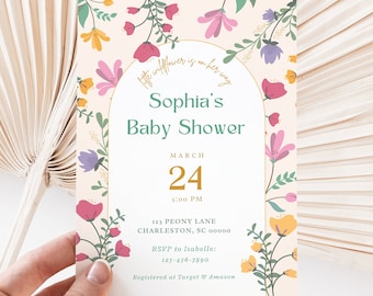 Little Wildflower Is On Her Way Baby Shower Invitation (Editable Template, Digital Download)