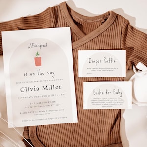 Little Sprout Babyparty Bündel | Bearbeitbare Vorlagen | Bücher für Babys | Windel-Gewinnspiel | Gartenpflanzen Begrünung | Sofort Download