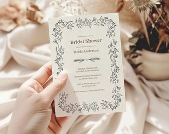 Floral Toile Bridal Shower Invitation, Elegant Brunch (Editable Template, Digital Instant Download)