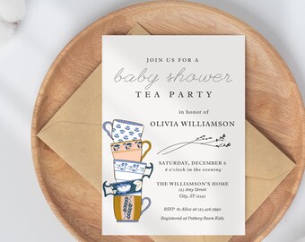 Tea Party Baby Shower Invitation: Gender Neutral, Editable Canva Template (Instant Download, A19)