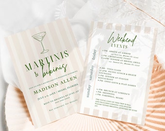 Bikinis and Martinis Invitation and Itinerary, Bachelorette Party (Digital Download, Editable Canva Template)