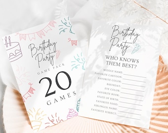 Girls Birthday Party Games, Pack of 20 (Editable Templates, Instant Digital Download)