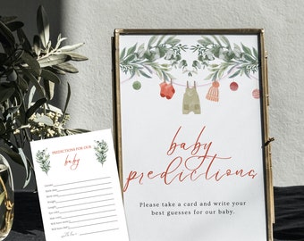 Christmas Baby Shower Prediction Card & Sign: Green Foliage (Digital Download) L57