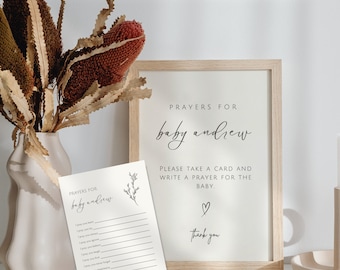 Boho Prayers For Baby Card: Minimalist Baby Shower Sign (Digital Download) L5
