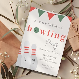 Christmas Bowling Party Invitation: DIY Editable Template (Digital Download) A11