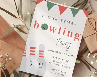 Christmas Bowling Party Invitation: DIY Editable Template (Digital Download) A11