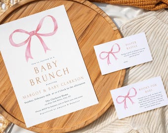 Pink Bow Baby Brunch Invitation Bundle: Girl Baby Shower Set (Printable PDF Template) A15