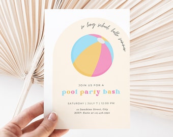 Summer Pool Party Invitation: Retro Last Day of School (Editable Digital)