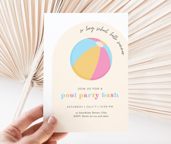 Summer Pool Party Invitation: Retro Last Day of School (Editable Digital)