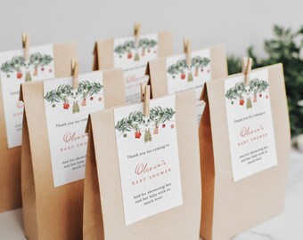 Winter Baby Shower Favor Tags: Merry Christmas Theme (DIY Printable PDF Template) L57