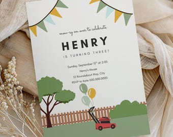 Lawn Mower Birthday Invitation: Toddler Boy Party (Editable Template, Digital Download)