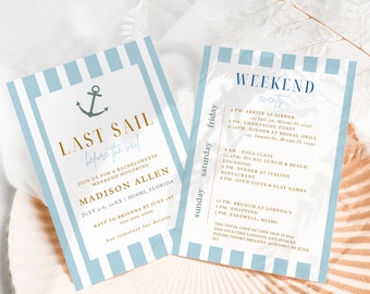 Nautical Bachelorette Itinerary & Invitation: Last Sail Before The Veil (Digital PDF)