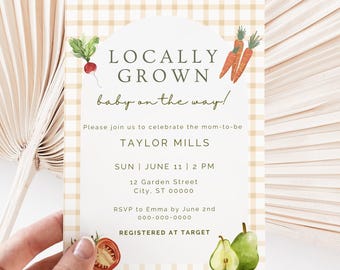 Locally GrownFarmers Market Baby Shower Invitation: Watercolor Produce, Gender Neutral (Canva Template PDF) a2