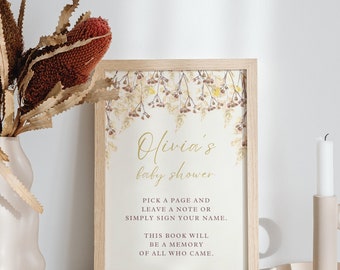 Fall Wildflower Baby Shower Guest Book Sign: Editable Template (Digital Download) A34