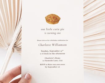 Cutie Pie 1st Birthday Invitation: Fall Theme, Editable Canva Template (Digital Evite, 5x7") A4