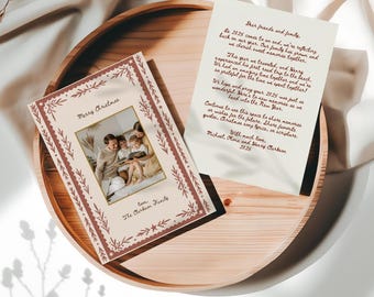 Photo Christmas Card with Handwritten Holiday Letter (Editable Template, Digital Download) A37