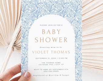 Chinoiserie Baby Shower Invitation Template (Editable Template, Digital Download)