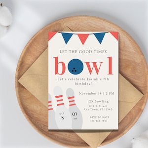 Bowling Party Invitation Boy | Strike Up Some Fun |  Instant Download | Bowling Party | Editable Bowling Birthday Invitation Boy Template