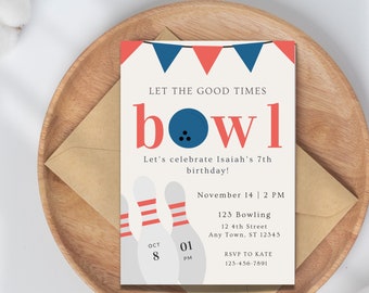 Bowling Party Invitation Boy | Strike Up Some Fun |  Instant Download | Bowling Party | Editable Bowling Birthday Invitation Boy Template