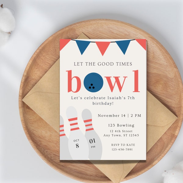 Bowling Party Invitation Boy | Strike Up Some Fun |  Instant Download | Bowling Party | Editable Bowling Birthday Invitation Boy Template