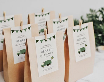Trash Truck Birthday Thank You Tags: Editable Printable (Instant Download) A26