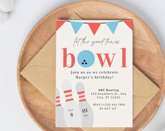 Bowling Birthday Invitation: Editable Kids Party Invite (Digital Download) A11