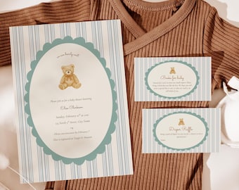 Vintage We Can Bearly Wait Baby Shower Invitation Bundle, Books For Baby, Diaper Raffle (Editable Canva Template, Instant Download) A41