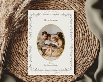 Elegant Oval Photo Christmas Card with Holiday Letter (Editable Template, Digital Download) A37