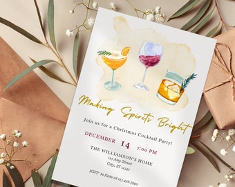 Making Spirits Bright Christmas Cocktail Party Invitation (Editable Template, Digital Download)