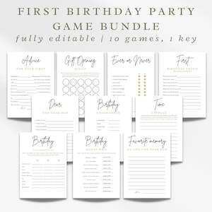 Activities for One Year Old Birthday Party | First Birthday Party Games Bundle | Printable Games | Editable First Birthday Games | 10 Games