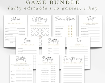 First Birthday Party Games Bundle: Editable Printable (Digital Download)