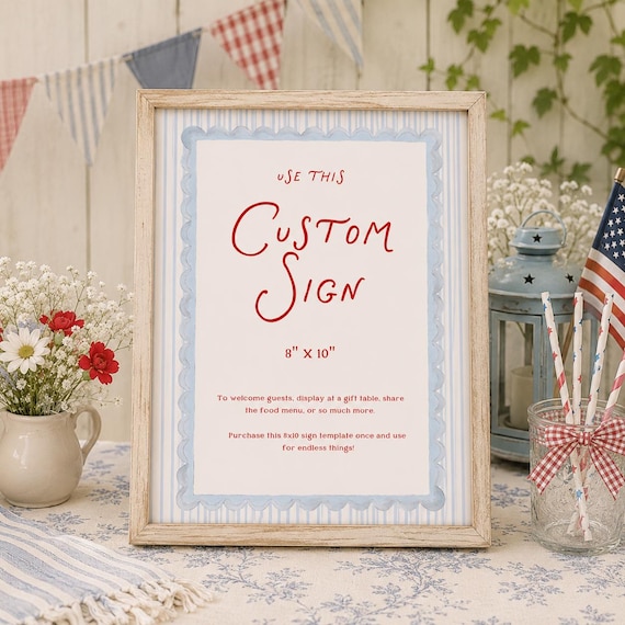 Americana Custom Party Sign, USA Patriotic Baby Shower, Fourth of July Decor | DIY Printable (Editable Template, Digital Download) A43