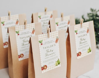Locally GrownFarmers Market Baby Shower Favor Tags: Gingham Produce (Instant Download) a2